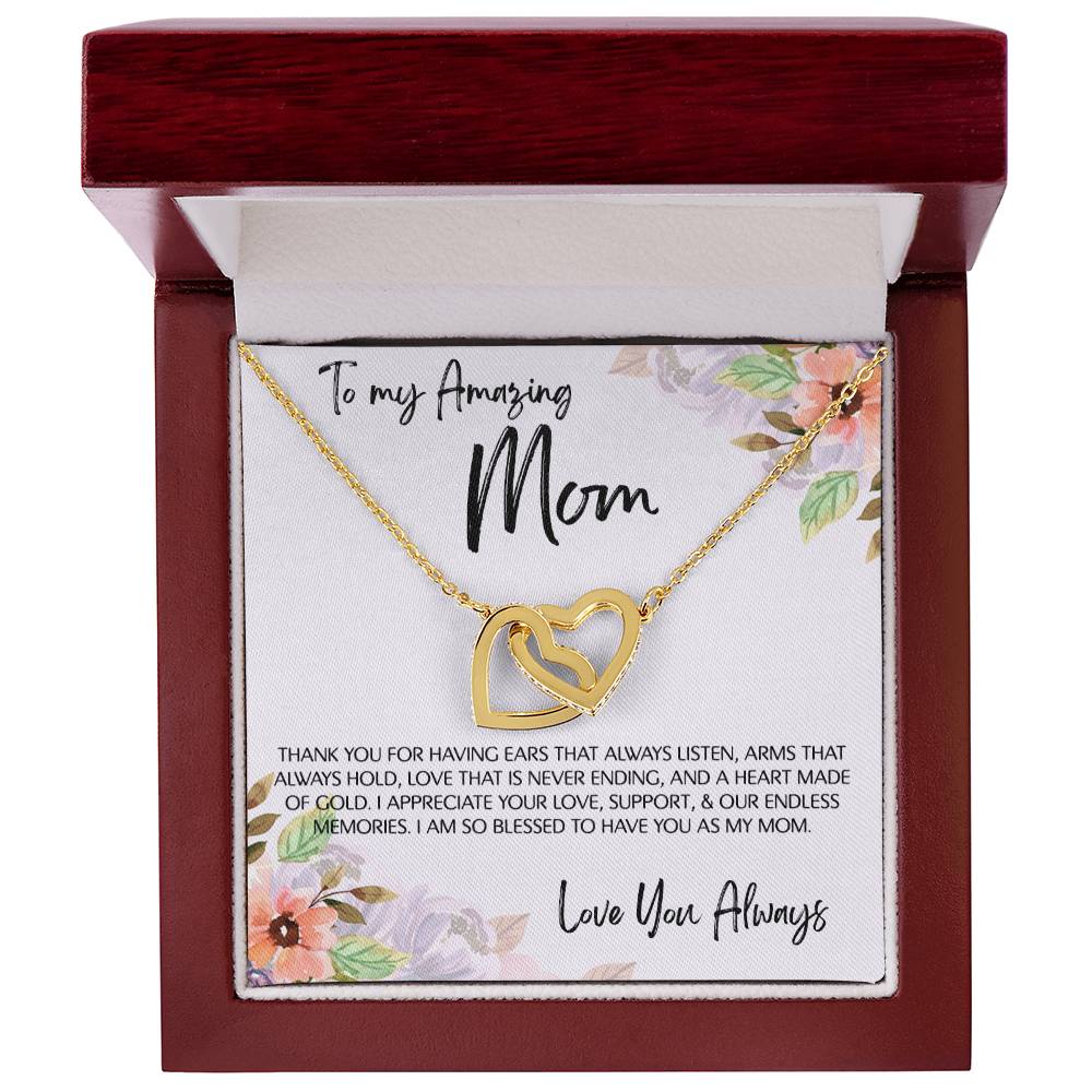 To Mom - Mother's Day Necklace - “I am So Bless to Have you as My Mom” - Interlocking Hearts Necklace Gift Set - Design Light 10.1