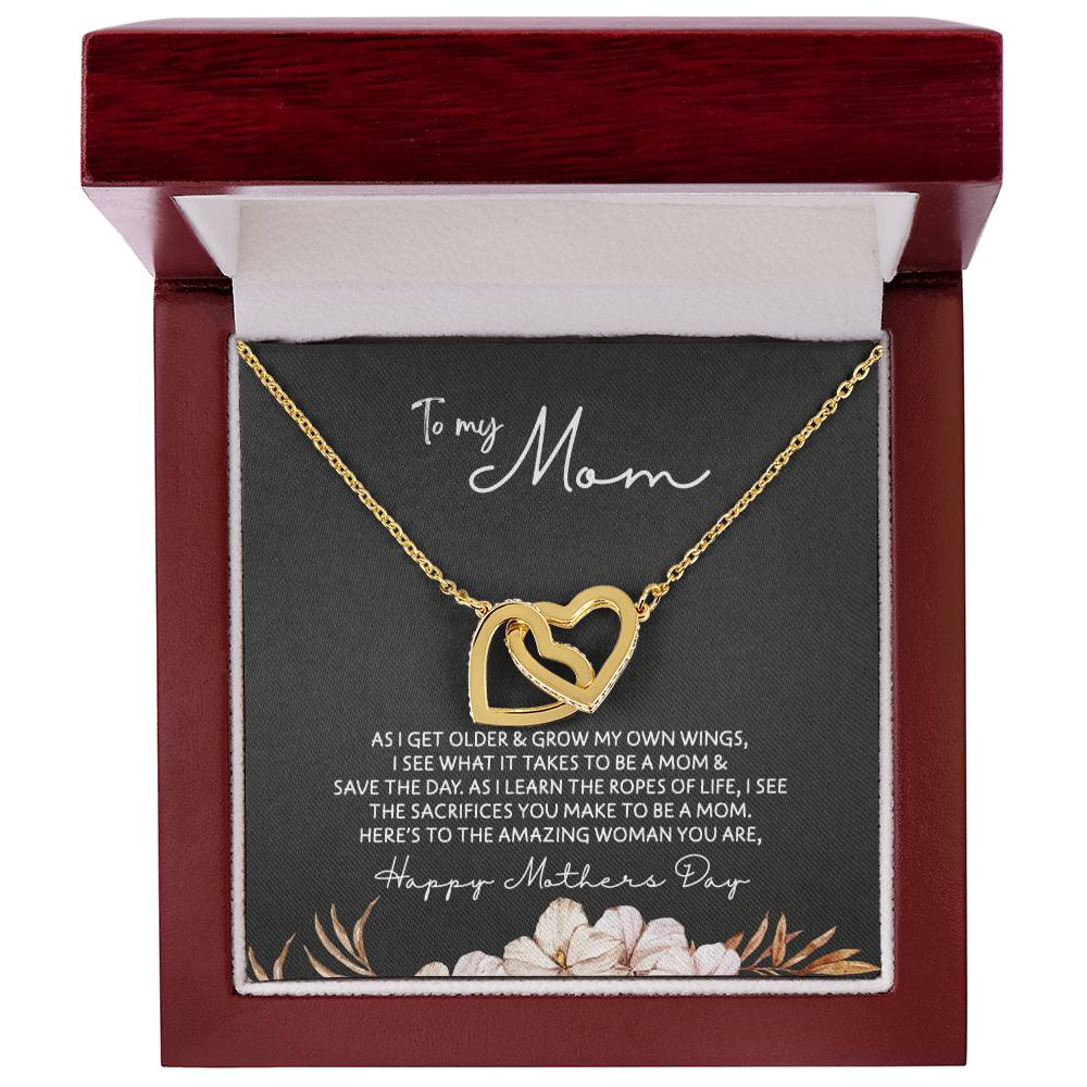 To Mom - Mother's Day Necklace - "Here's to an Amazing Woman" - Interlocking Hearts Necklace Gift Set - Design Dark 3.3