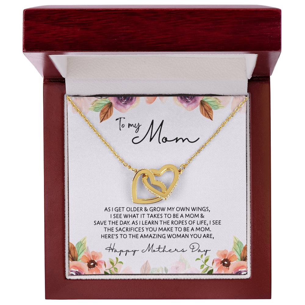 To Mom - Mother's Day Necklace - "Here's to an Amazing Woman" - Interlocking Hearts Necklace Gift Set - Design Light 3.3