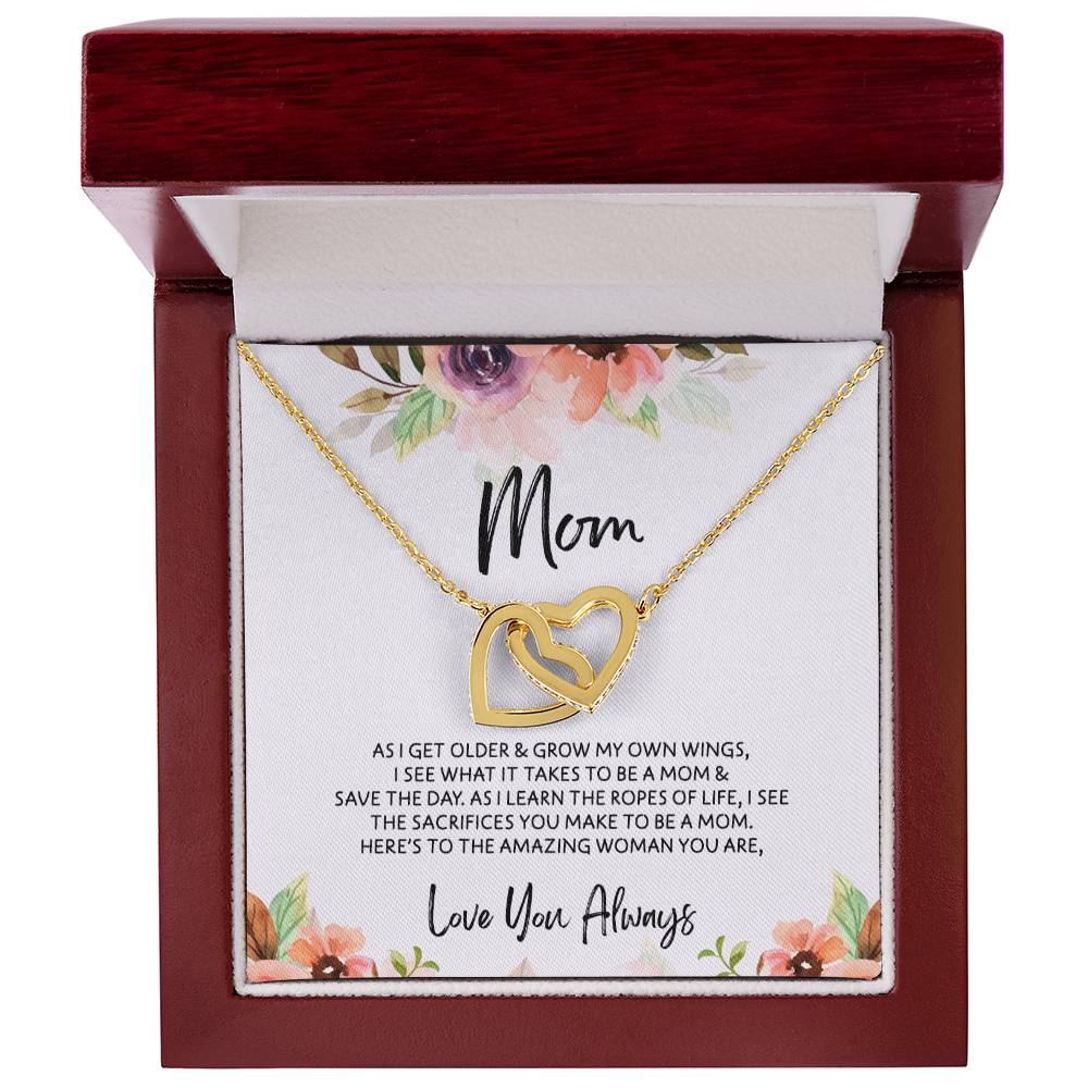 To Mom - Mother's Day Necklace - "Here's to an Amazing Woman" - Interlocking Hearts Necklace Gift Set - Design Light 3.2