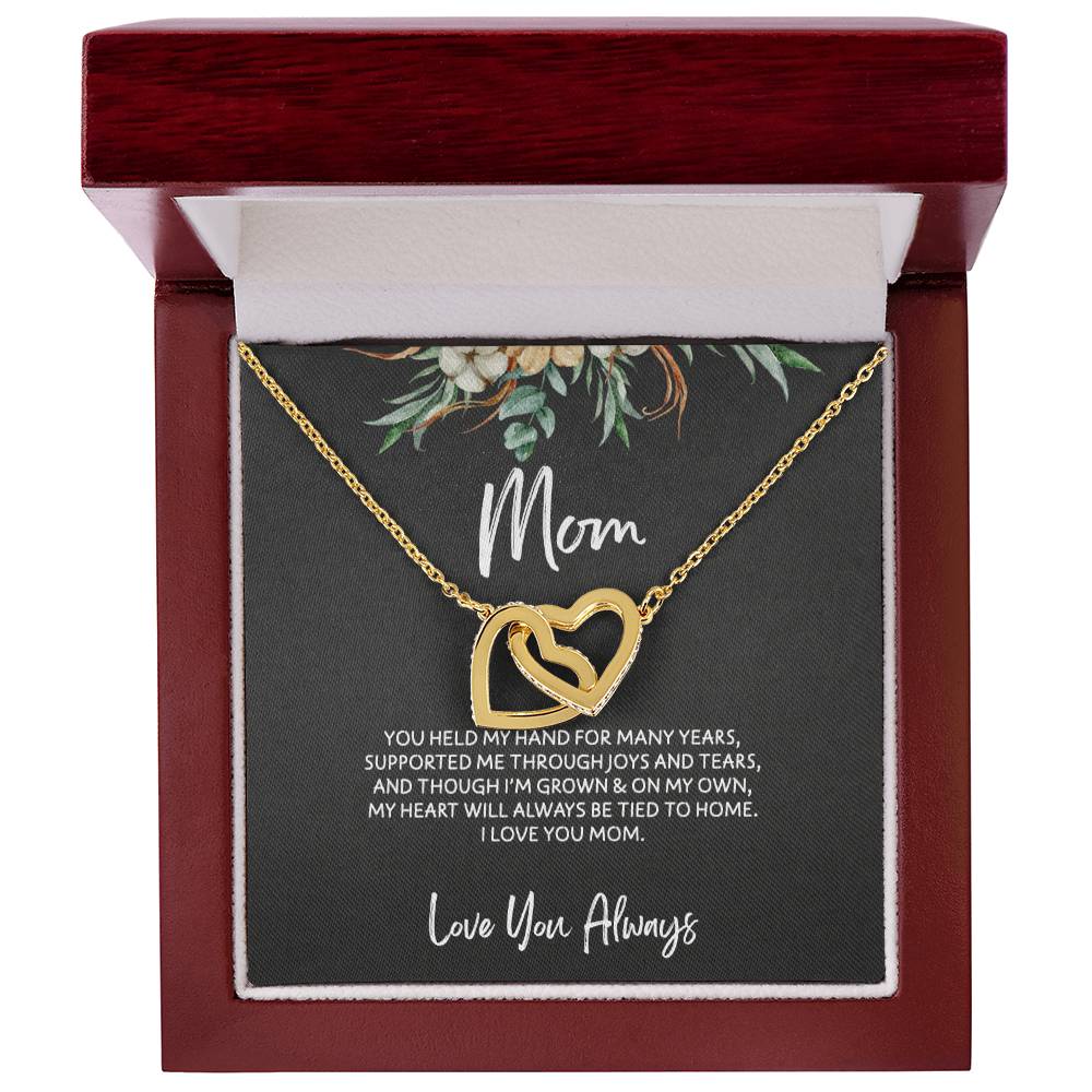 To Mom - Mother's Day Necklace - “My Heart Will Always Be Tied to Home” - Interlocking Hearts Necklace Gift Set - Design Dark 6.2