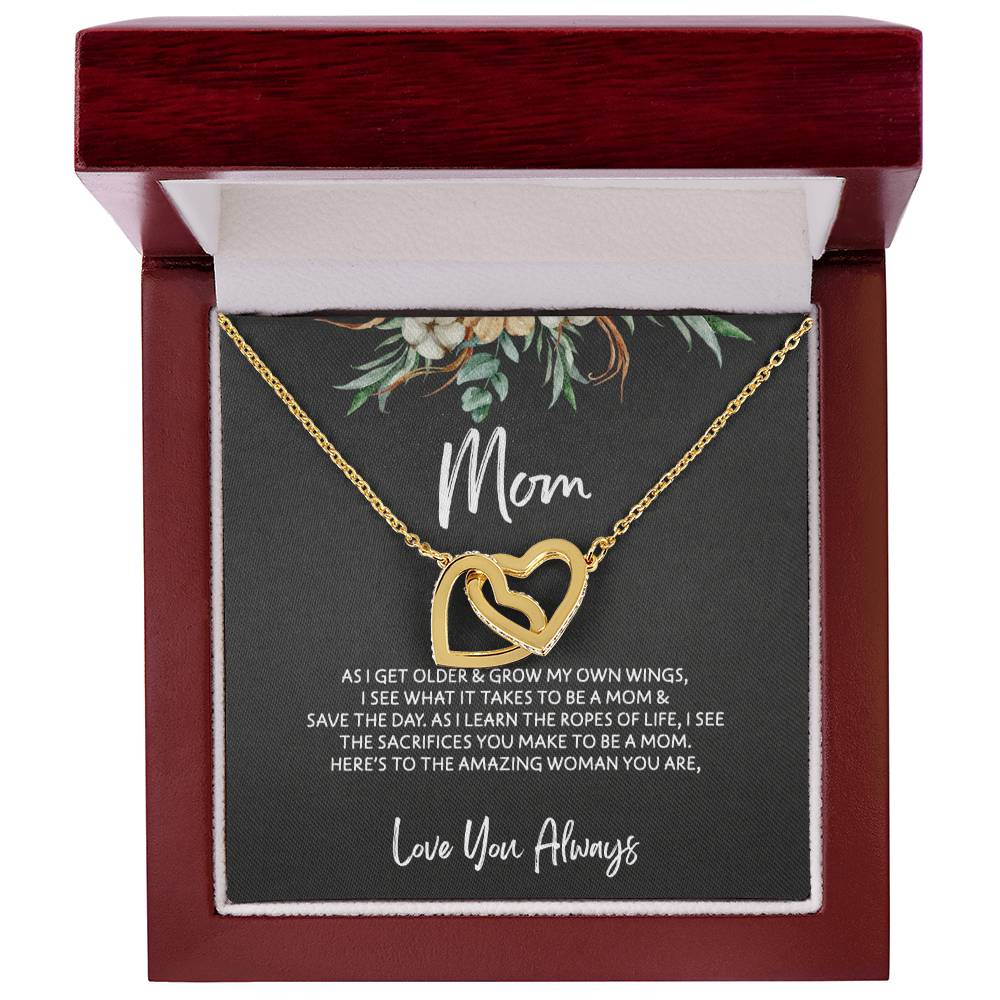 To Mom - Mother's Day Necklace - "Here's to an Amazing Woman" - Interlocking Hearts Necklace Gift Set - Design Dark 3.2