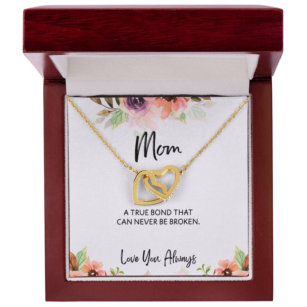 To Mom from Daughter - Mother's Day Necklace - “A True Bond That Can Never Be Broken” - Interlocking Hearts Necklace Gift Set - Design Light 1.2