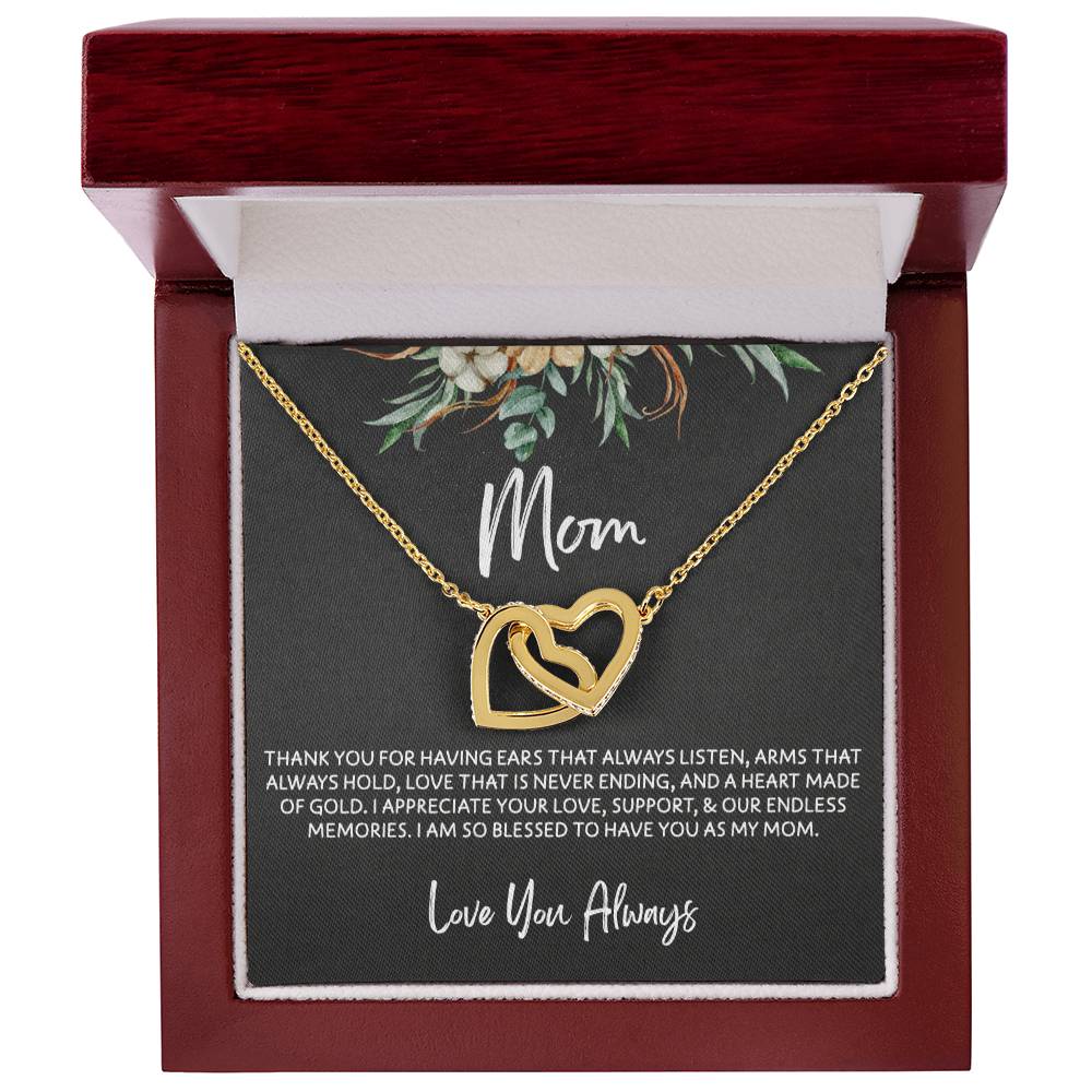 To Mom - Mother's Day Necklace - “I am So Bless to Have you as My Mom” - Interlocking Hearts Necklace Gift Set - Design Dark 10.2