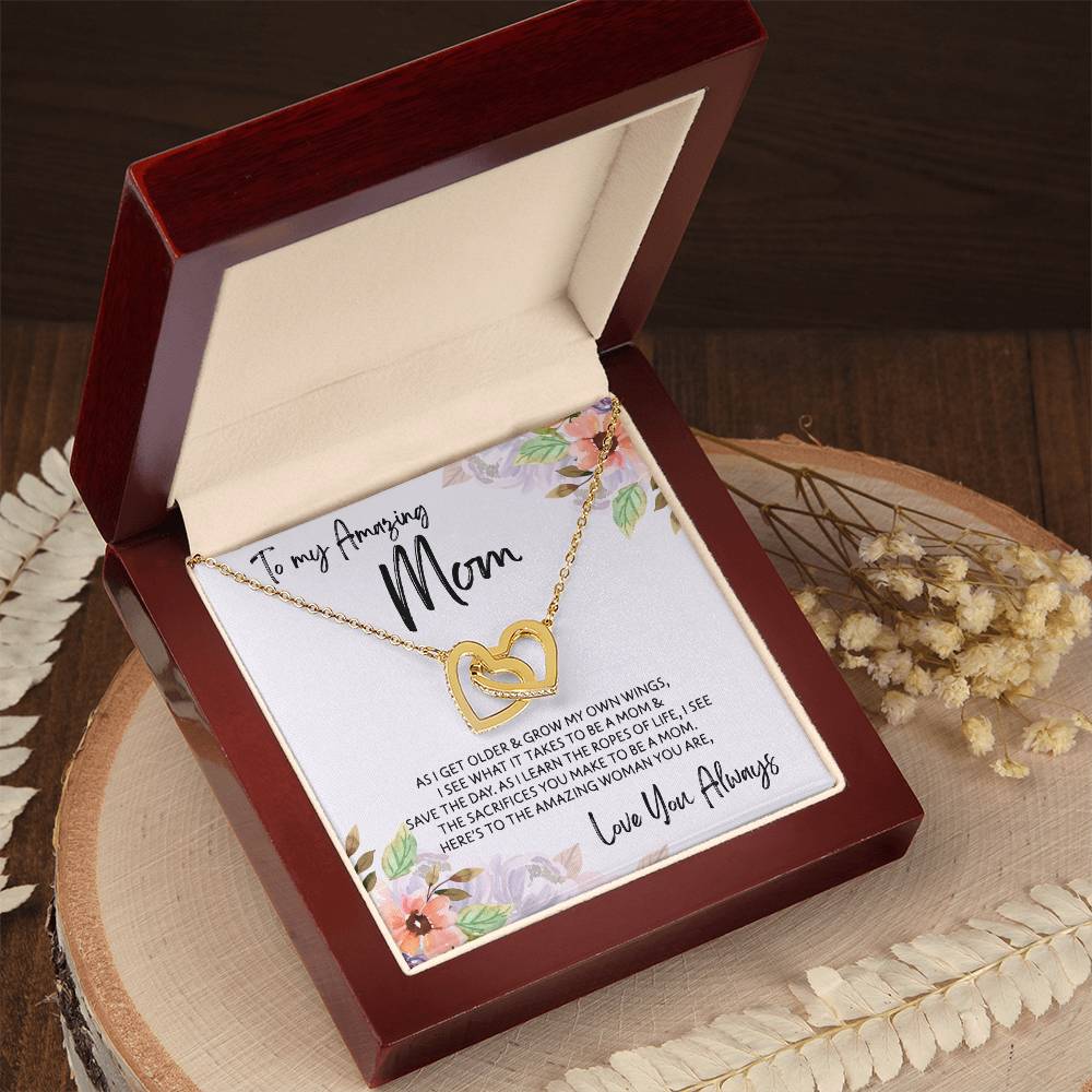 To Mom - Mother's Day Necklace - "Here's to an Amazing Woman" - Interlocking Hearts Necklace Gift Set - Design Light 3.1