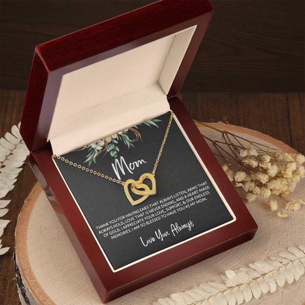 To Mom - Mother's Day Necklace - “I am So Bless to Have you as My Mom” - Interlocking Hearts Necklace Gift Set - Design Dark 10.2