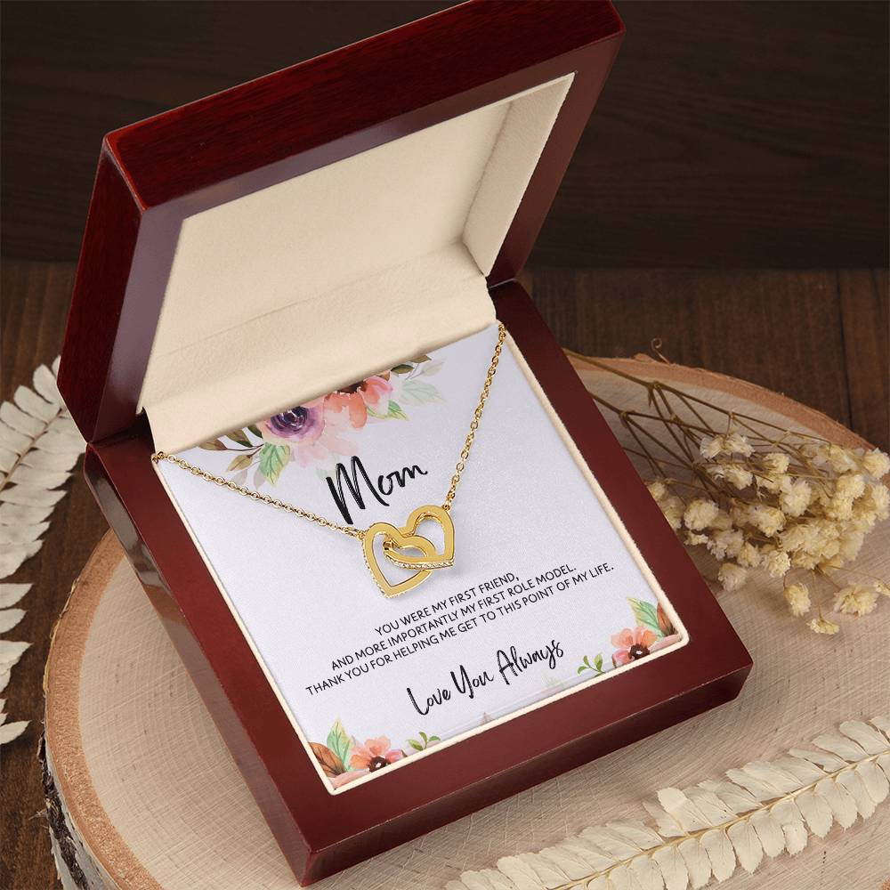 To Mom - Mother's Day Necklace - "You Were My First Friend" - Interlocking Hearts Necklace Gift Set - Design Light 5.2