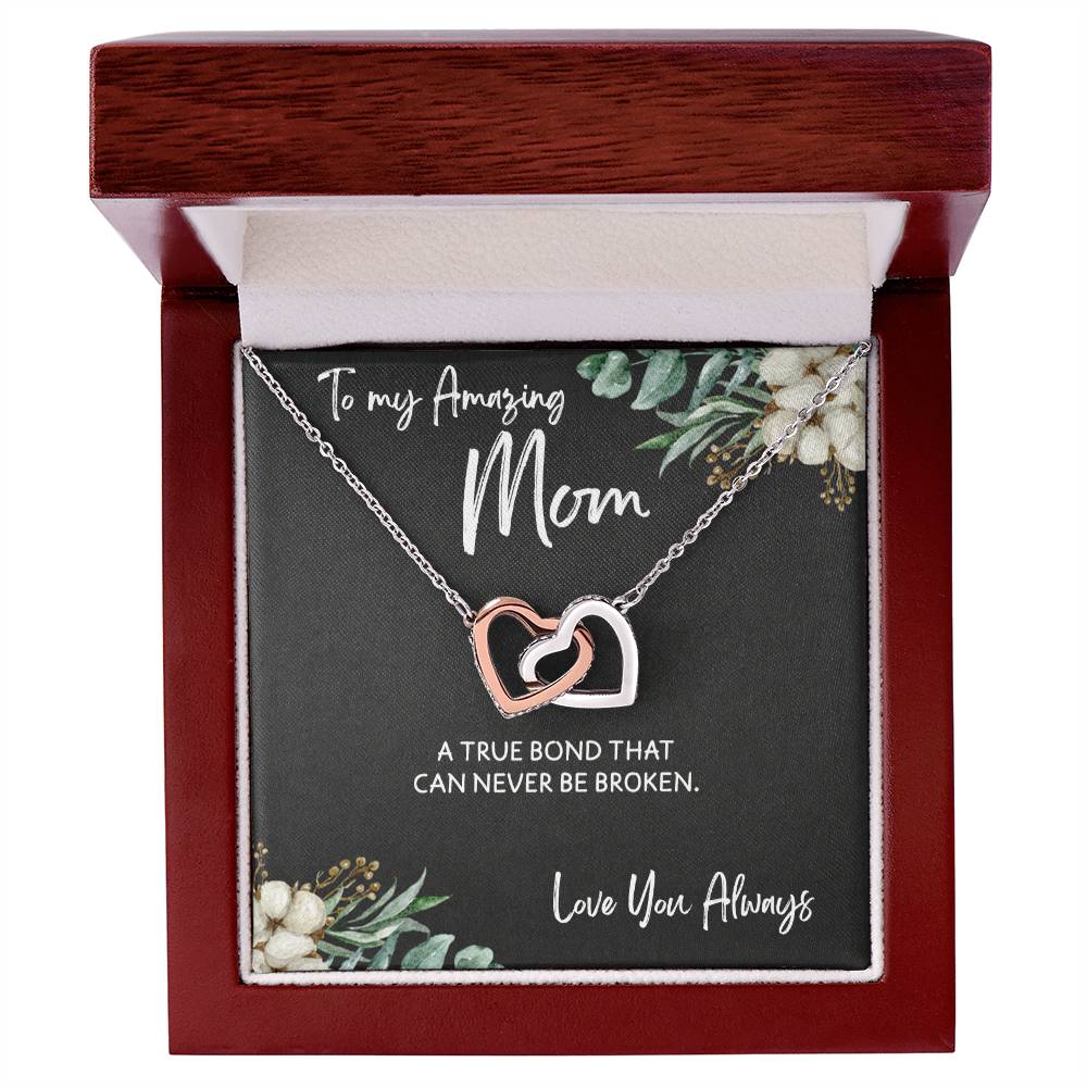 To Mom from Daughter - Mother's Day Necklace - “A True Bond That Can Never Be Broken” - Interlocking Hearts Necklace Gift Set - Design Dark 1.1