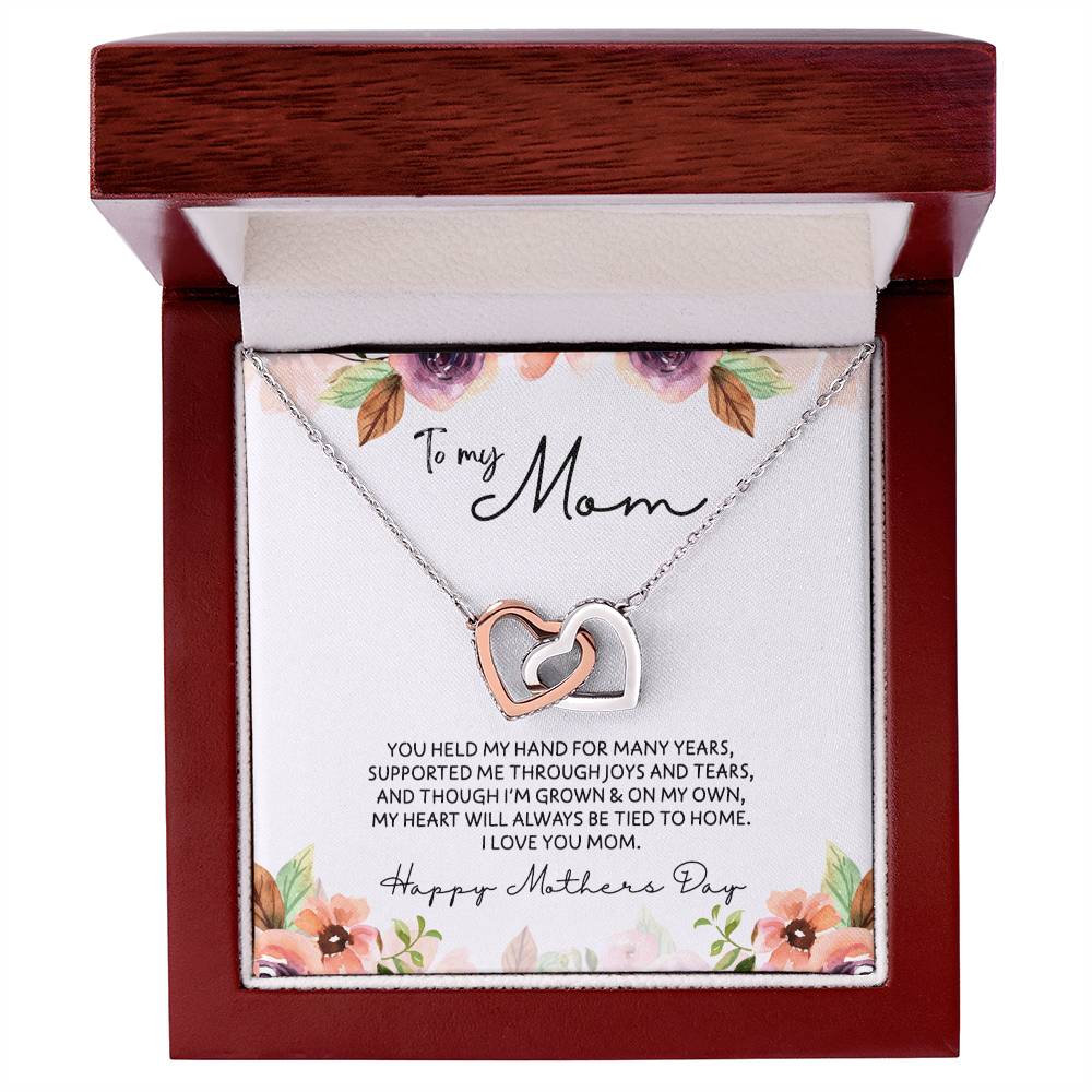 To Mom - Mother's Day Necklace - “My Heart Will Always Be Tied to Home” - Interlocking Hearts Necklace Gift Set - Design Light 6.3