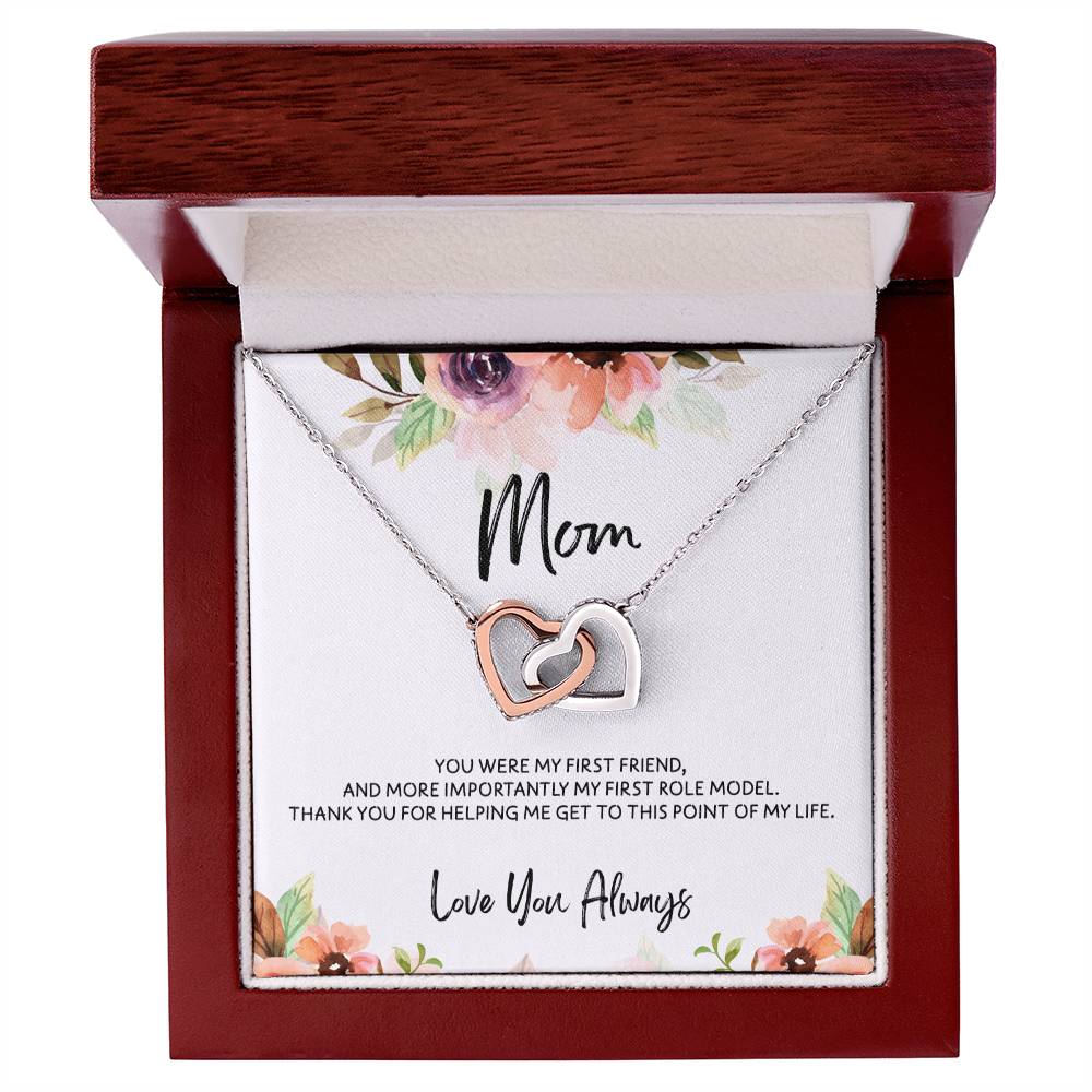 To Mom - Mother's Day Necklace - "You Were My First Friend" - Interlocking Hearts Necklace Gift Set - Design Light 5.2