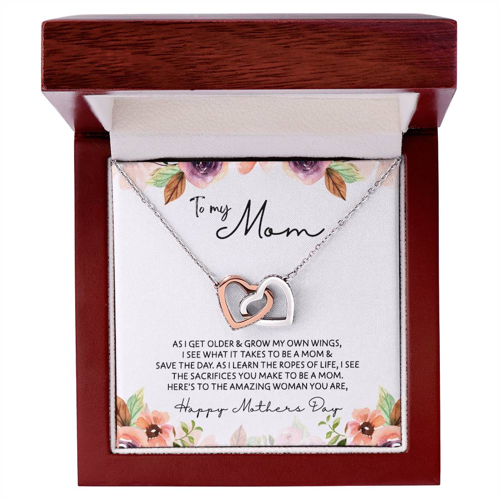 To Mom - Mother's Day Necklace - "Here's to an Amazing Woman" - Interlocking Hearts Necklace Gift Set - Design Light 3.3