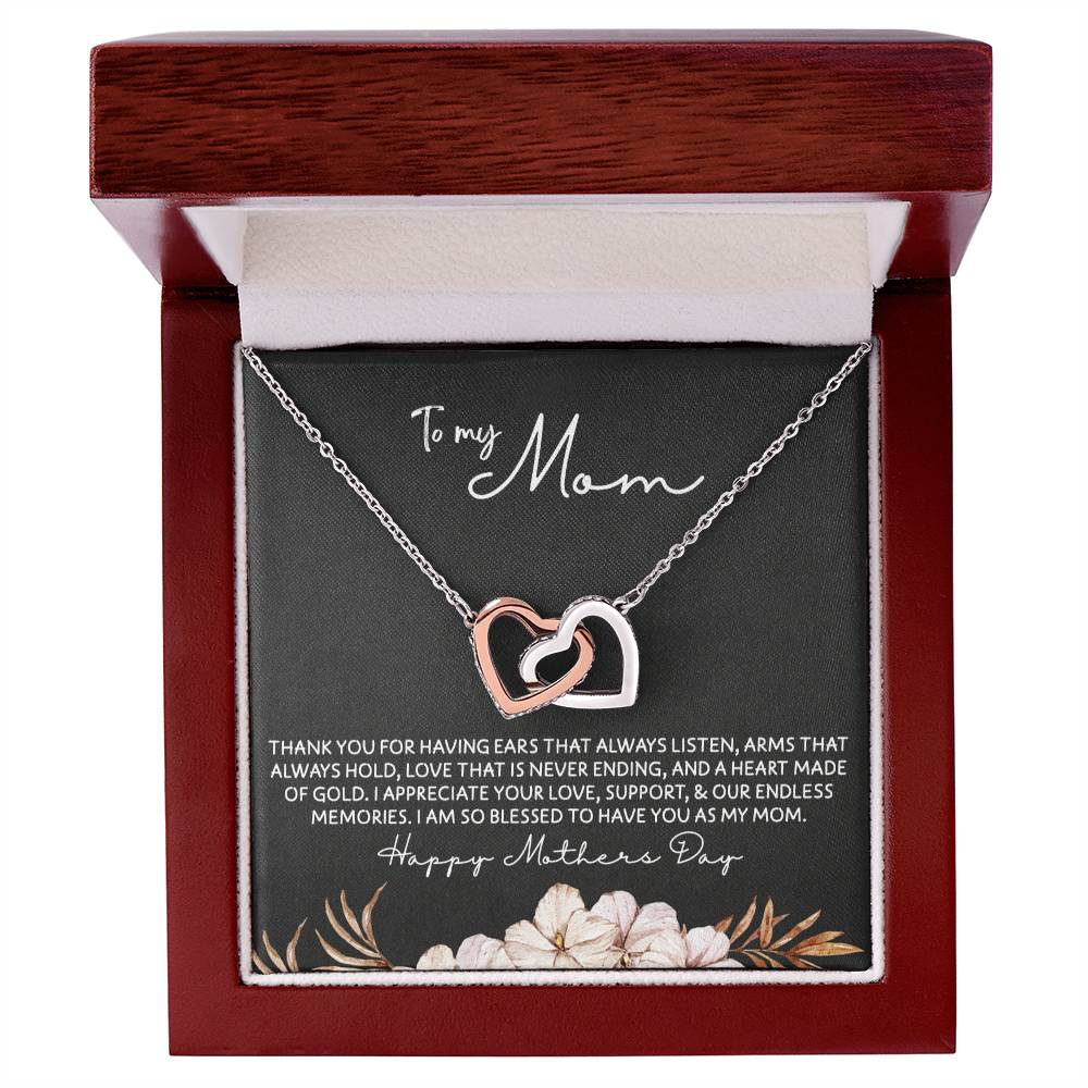 To Mom - Mother's Day Necklace - “I am So Bless to Have you as My Mom” - Interlocking Hearts Necklace Gift Set - Design Dark 10.3