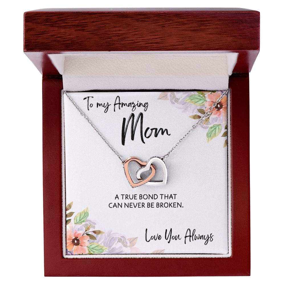 To Mom from Daughter - Mother's Day Necklace - “A True Bond That Can Never Be Broken” - Interlocking Hearts Necklace Gift Set - Design Light 1.1