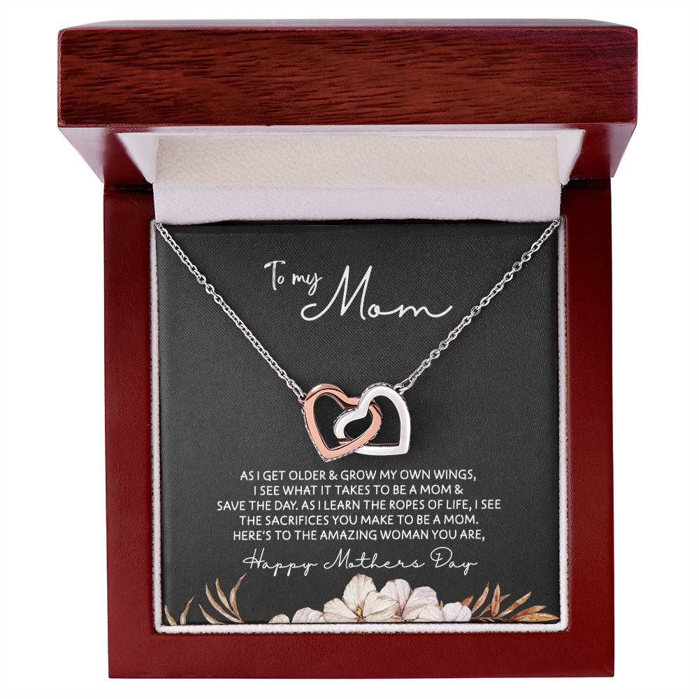 To Mom - Mother's Day Necklace - "Here's to an Amazing Woman" - Interlocking Hearts Necklace Gift Set - Design Dark 3.3