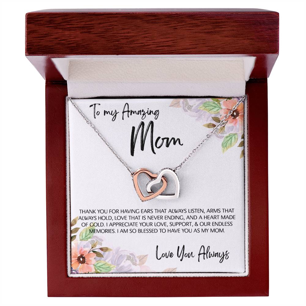 To Mom - Mother's Day Necklace - “I am So Bless to Have you as My Mom” - Interlocking Hearts Necklace Gift Set - Design Light 10.1