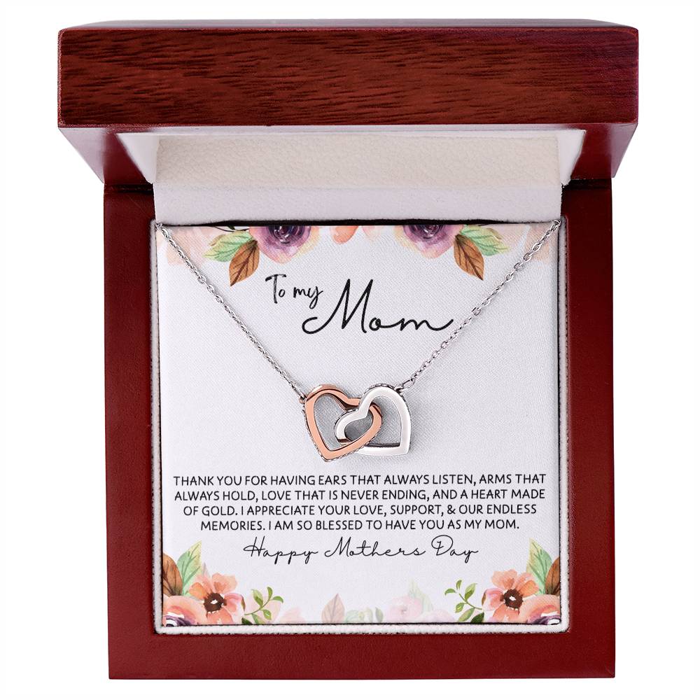 To Mom - Mother's Day Necklace - “I am So Bless to Have you as My Mom” - Interlocking Hearts Necklace Gift Set - Design Light 10.3