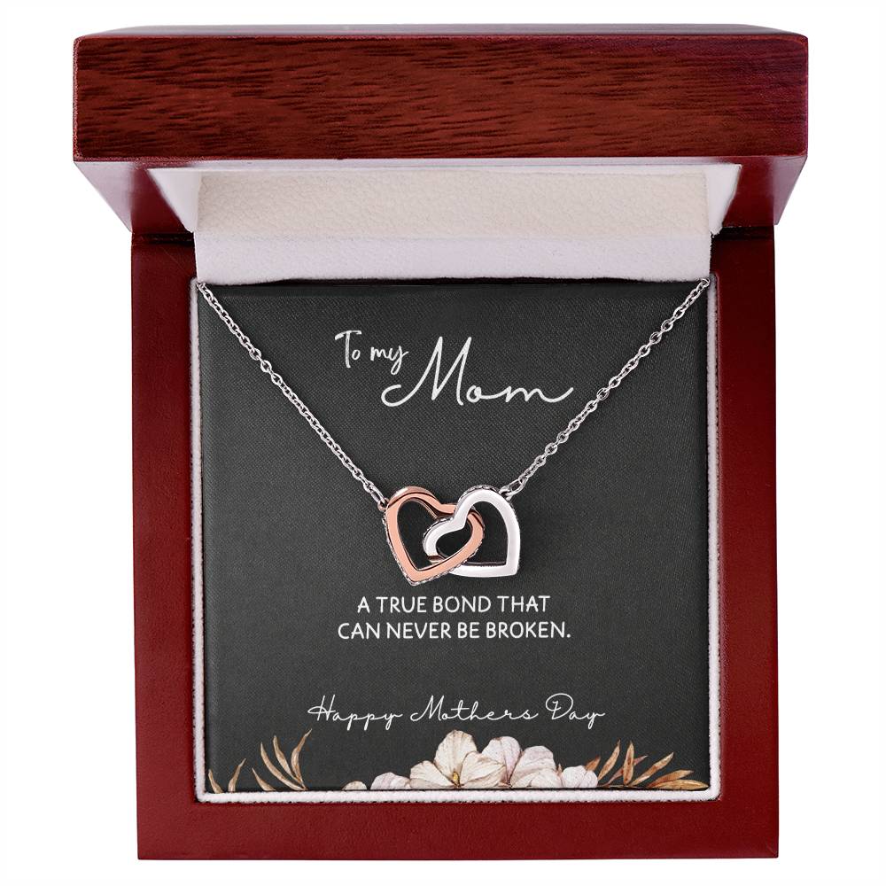 To Mom from Daughter - Mother's Day Necklace - “A True Bond That Can Never Be Broken” - Interlocking Hearts Necklace Gift Set - Design Dark 1.3