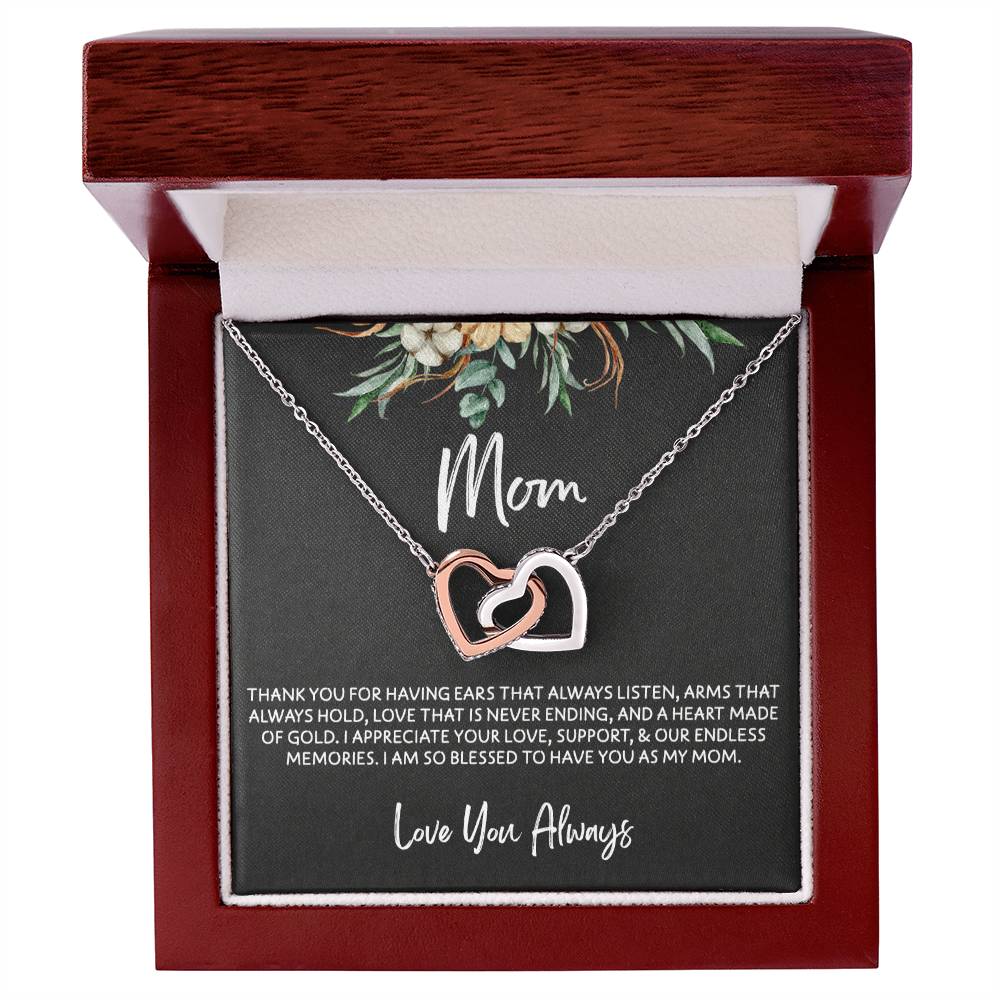To Mom - Mother's Day Necklace - “I am So Bless to Have you as My Mom” - Interlocking Hearts Necklace Gift Set - Design Dark 10.2