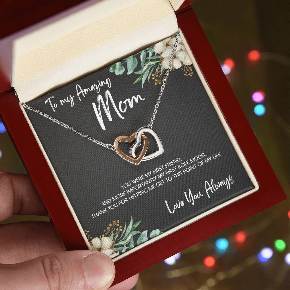 To Mom - Mother's Day Necklace - "You Were My First Friend" - Interlocking Hearts Necklace Gift Set - Design Dark 5.1