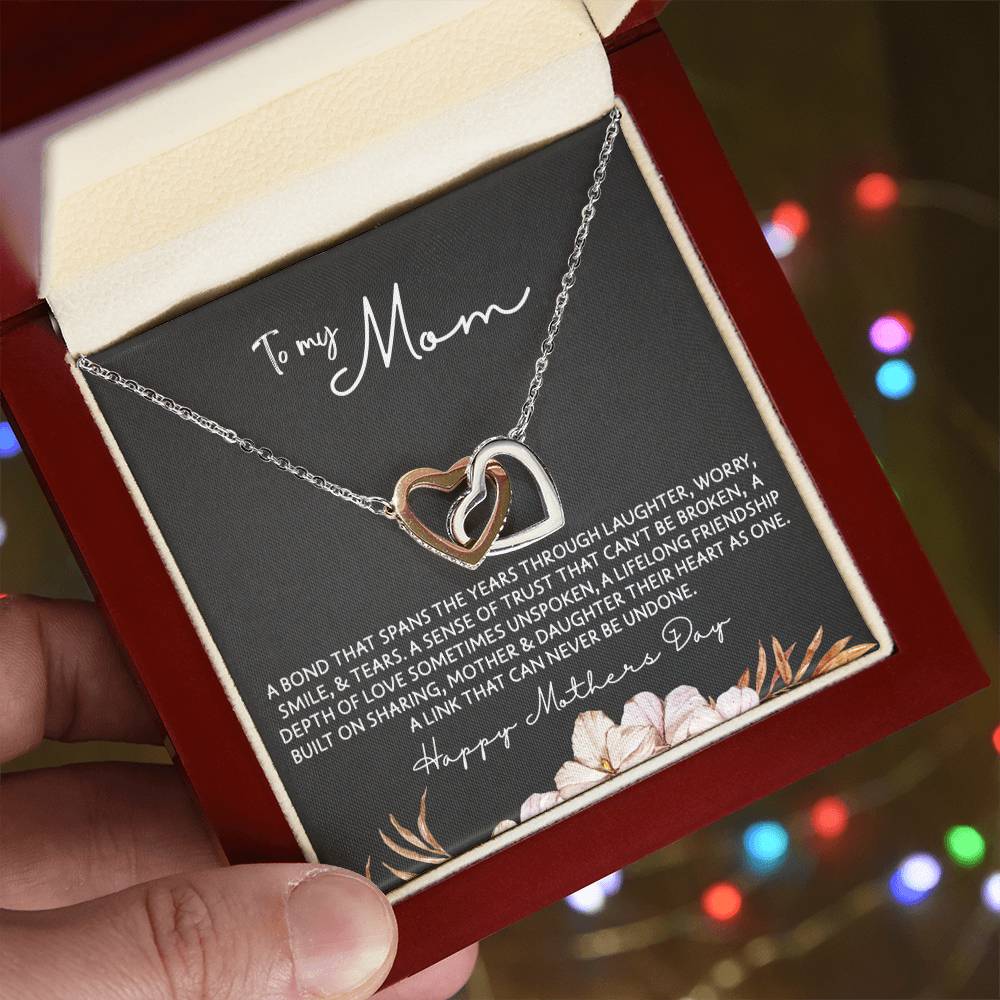 To Mom from Daughter - Mother's Day Necklace - “Link that Can Never Be Undone” - Interlocking Hearts Necklace Gift Set - Design Dark 10.3