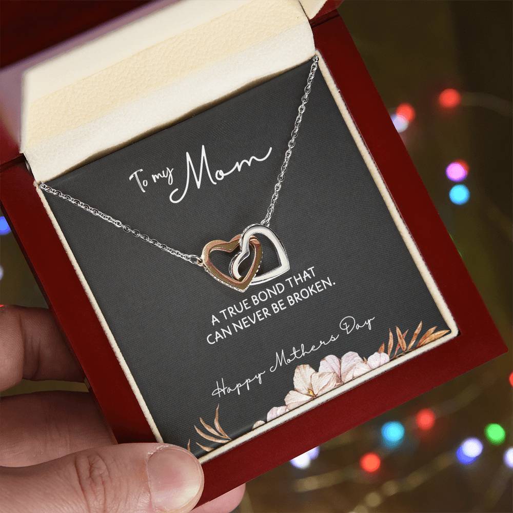 To Mom from Daughter - Mother's Day Necklace - “A True Bond That Can Never Be Broken” - Interlocking Hearts Necklace Gift Set - Design Dark 1.3