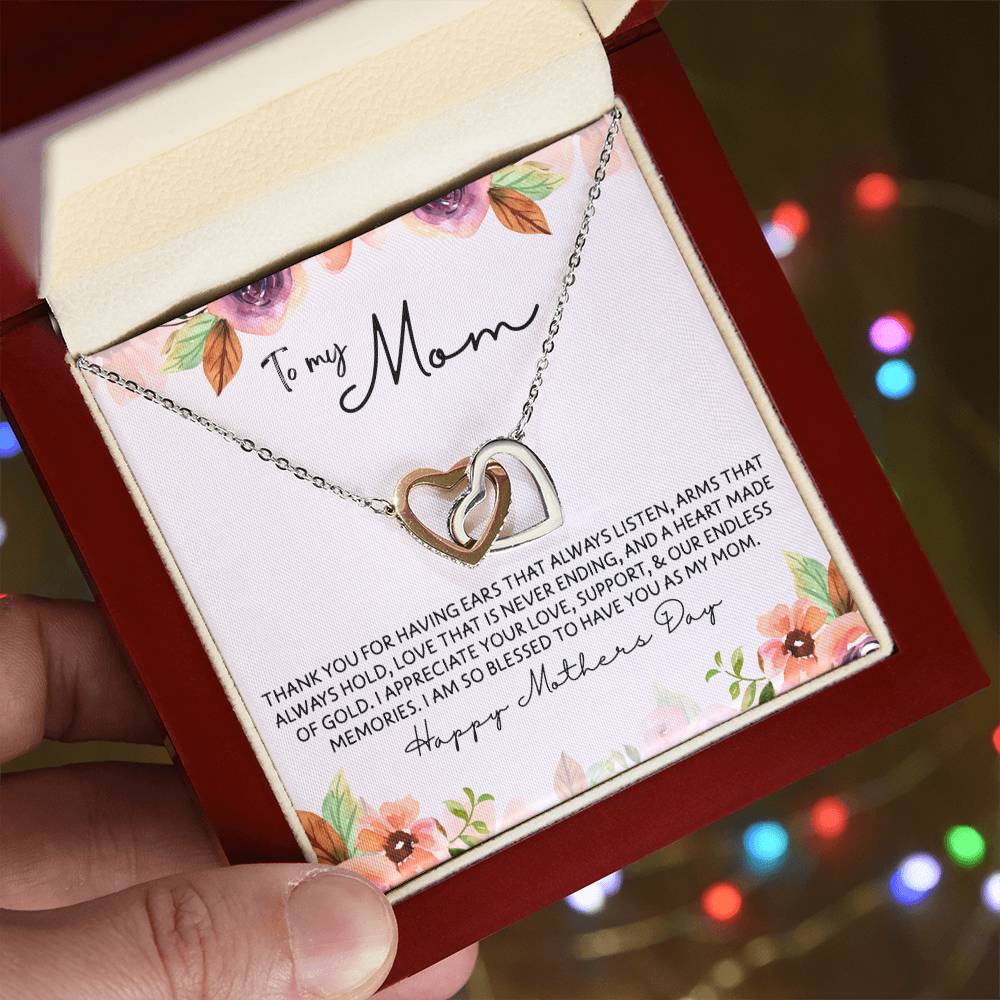 To Mom - Mother's Day Necklace - “I am So Bless to Have you as My Mom” - Interlocking Hearts Necklace Gift Set - Design Light 10.3