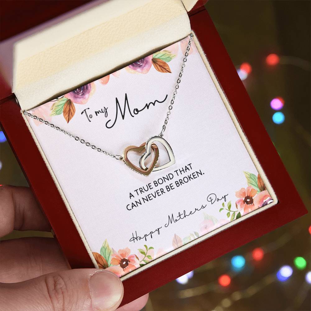 To Mom from Daughter - Mother's Day Necklace - “A True Bond That Can Never Be Broken” - Interlocking Hearts Necklace Gift Set - Design Light 1.3