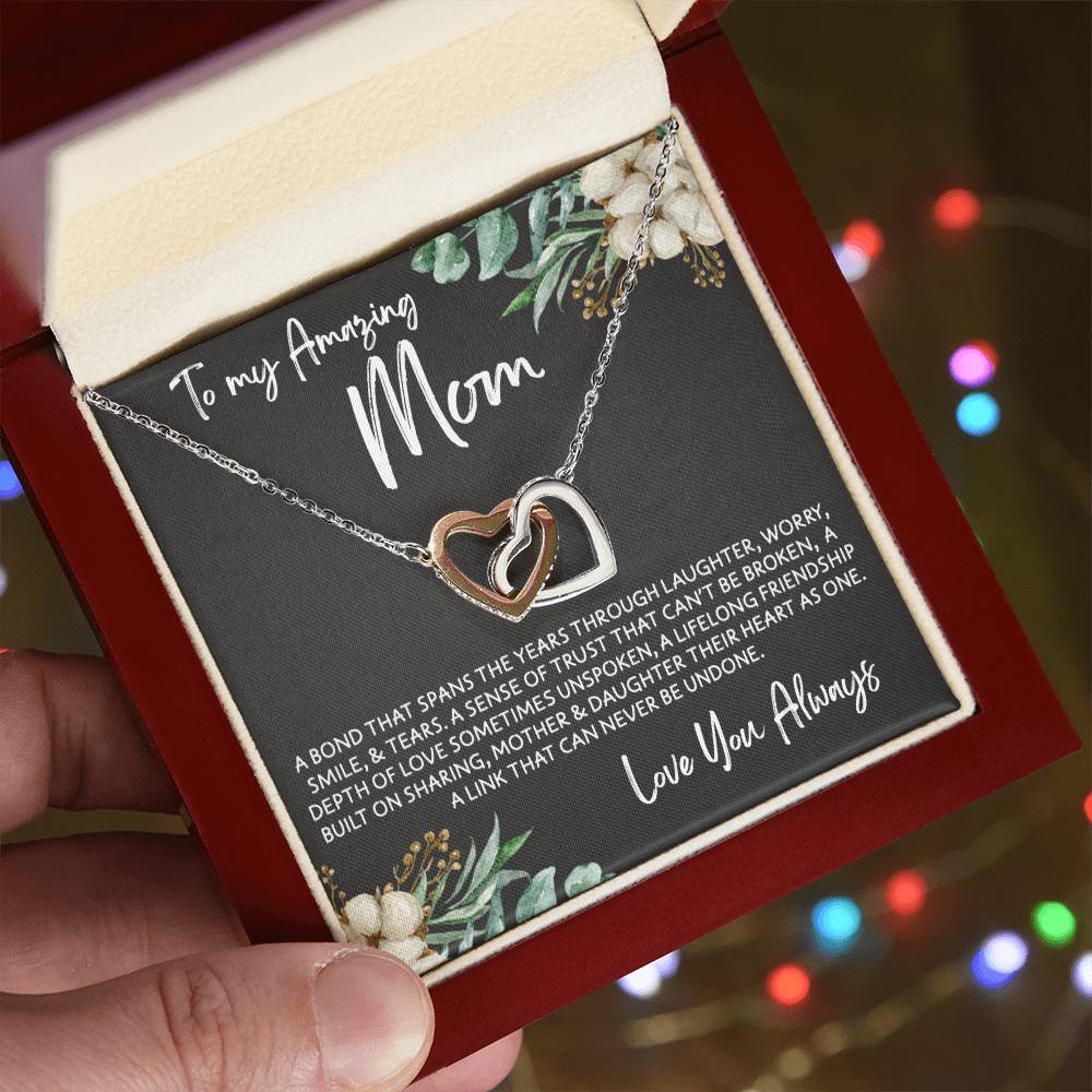 To Mom from Daughter - Mother's Day Necklace - “Link that Can Never Be Undone” - Interlocking Hearts Necklace Gift Set - Design Dark 10.1