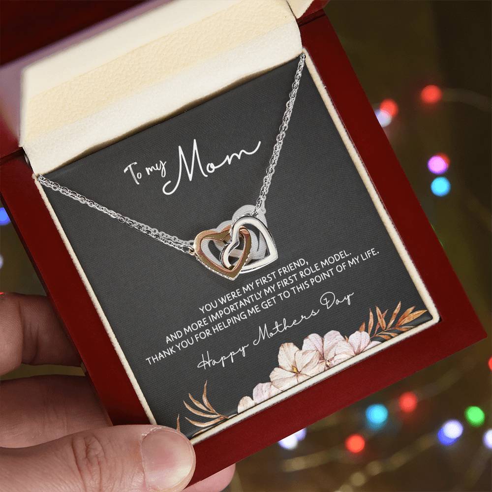 To Mom - Mother's Day Necklace - "You Were My First Friend" - Interlocking Hearts Necklace Gift Set - Design Dark 5.3