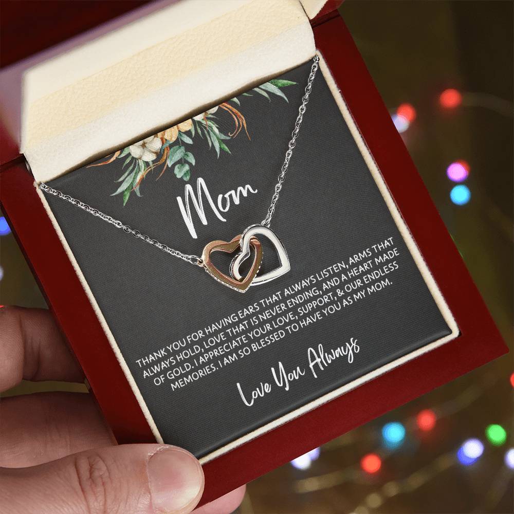 To Mom - Mother's Day Necklace - “I am So Bless to Have you as My Mom” - Interlocking Hearts Necklace Gift Set - Design Dark 10.2
