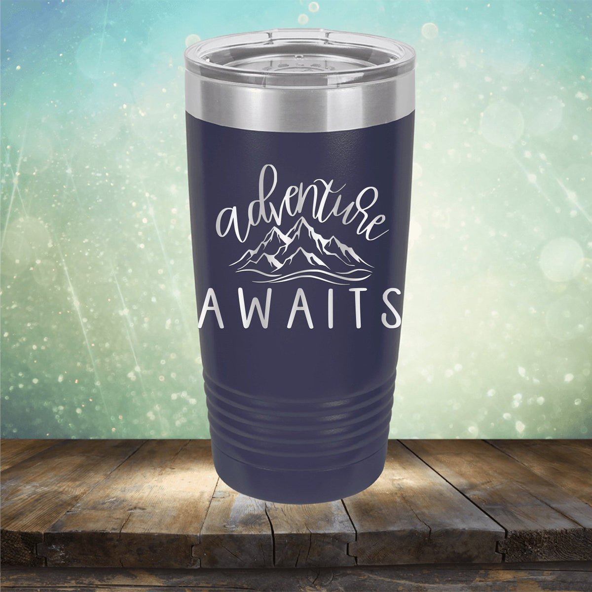 Adventure Awaits with Mountain - Laser Etched Tumbler Mug