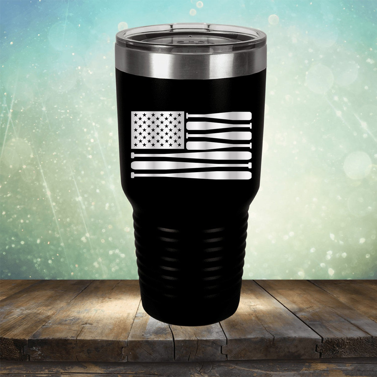 American Flag Baseball - Laser Etched Tumbler Mug