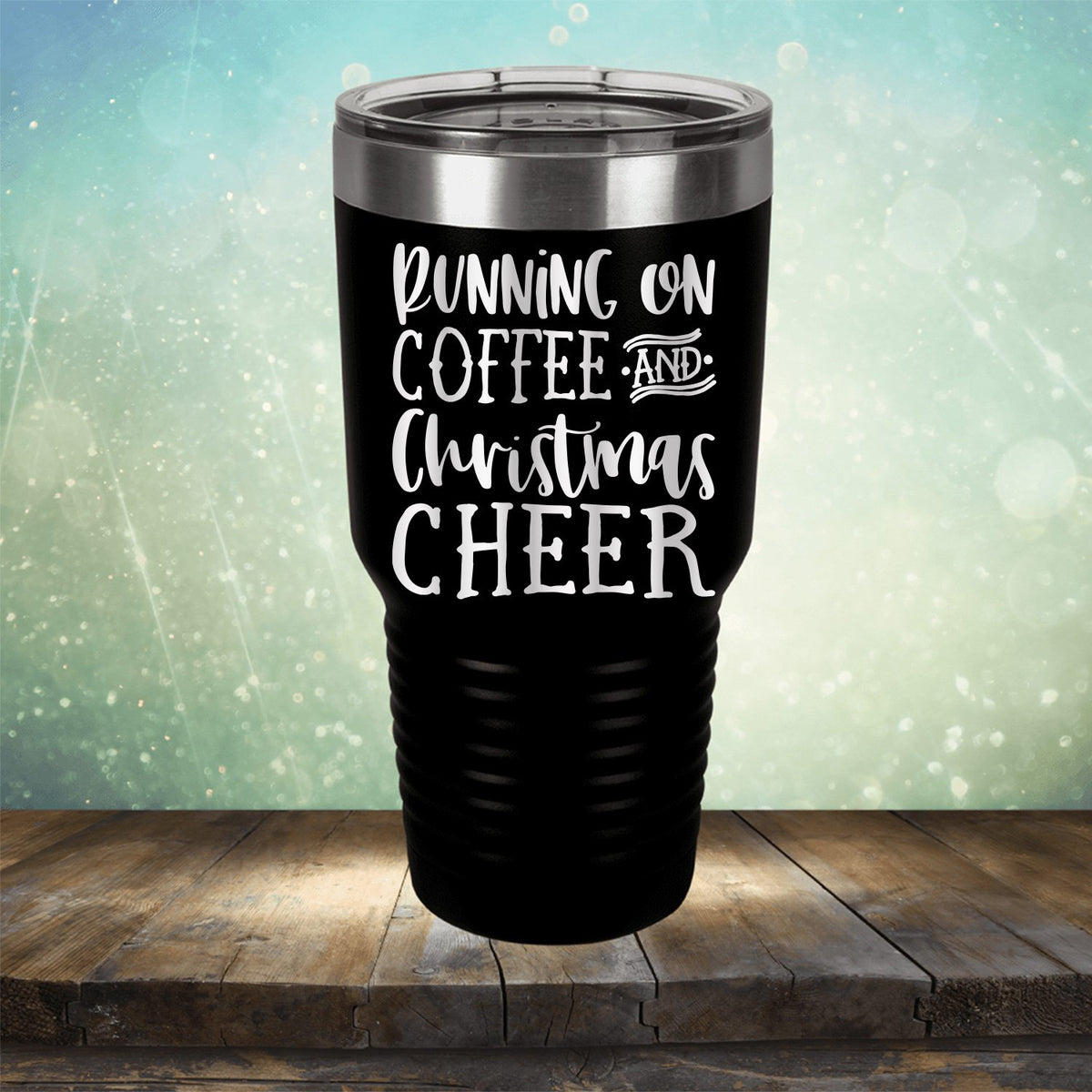 Running on Coffee and Christmas Cheer - Laser Etched Tumbler Mug
