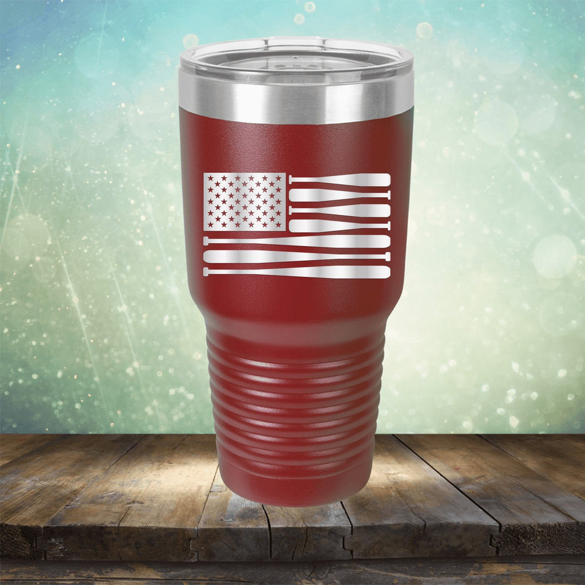 American Flag Baseball - Laser Etched Tumbler Mug