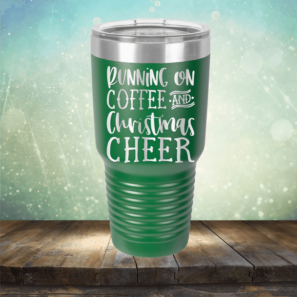 Running on Coffee and Christmas Cheer - Laser Etched Tumbler Mug