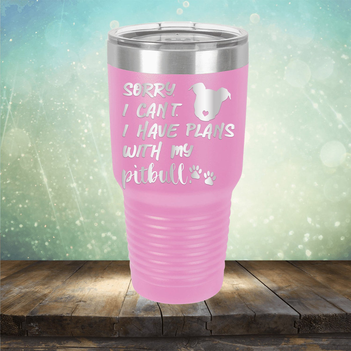 Sorry I Can&#39;t I Have Plans with My Pitbull - Laser Etched Tumbler Mug