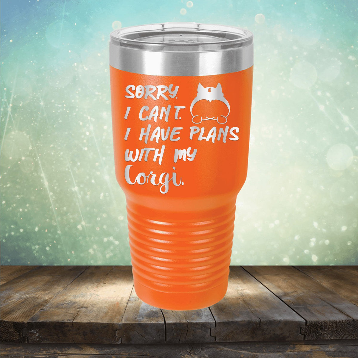 Sorry I Can&#39;t I Have Plans with My Corgi - Laser Etched Tumbler Mug