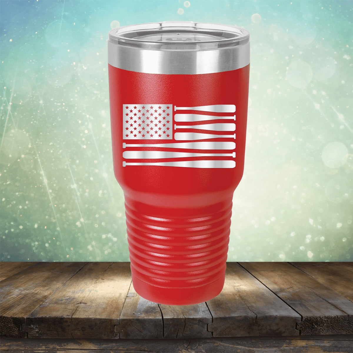American Flag Baseball - Laser Etched Tumbler Mug