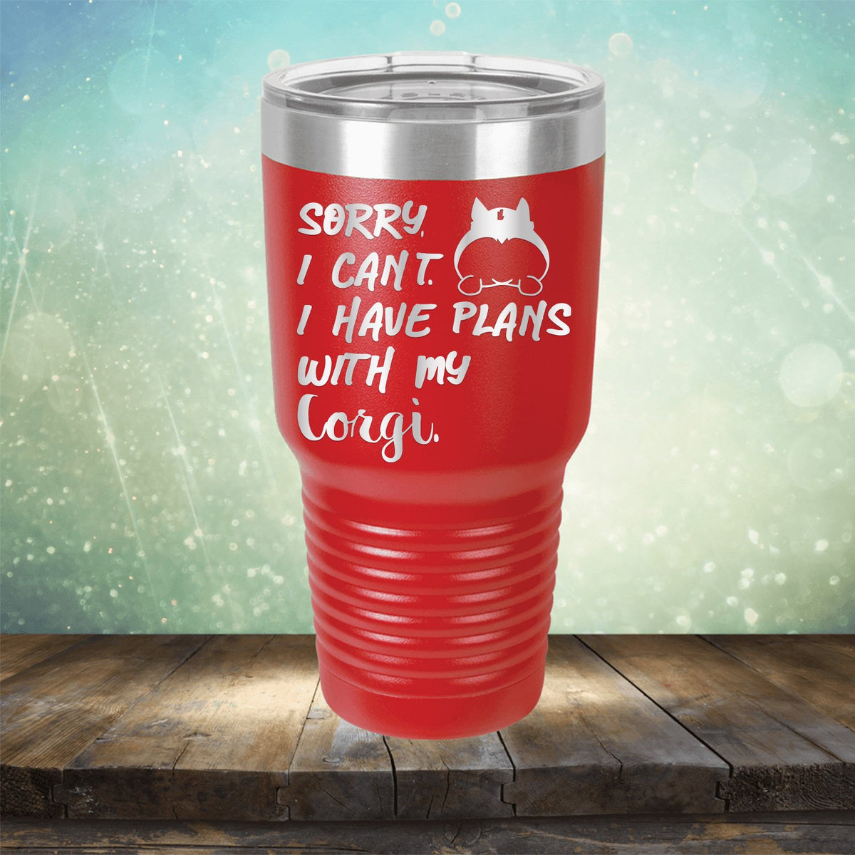 Sorry I Can&#39;t I Have Plans with My Corgi - Laser Etched Tumbler Mug