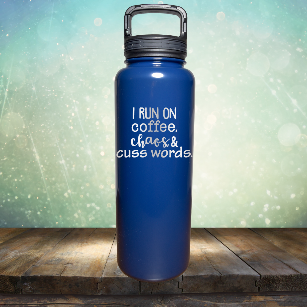 I Run on Coffee, Chaos &amp; Cuss Words - Laser Etched Tumbler Mug
