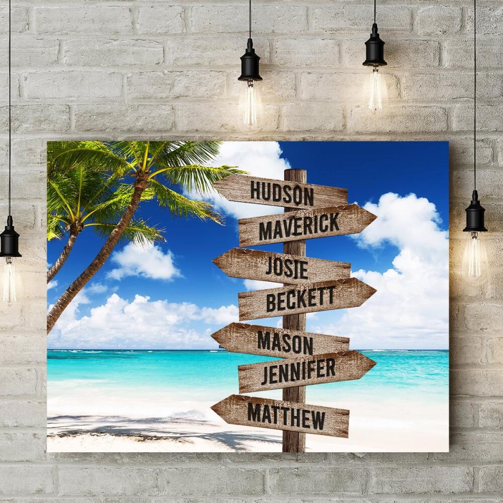 Ocean Palm Tree - Multiple Name Canvas Personalized - Color