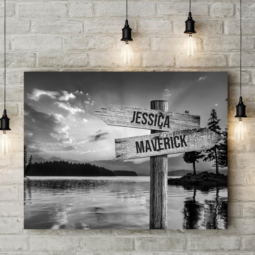 Lake Up North - Multiple Name Canvas Personalized - Vintage Black and White