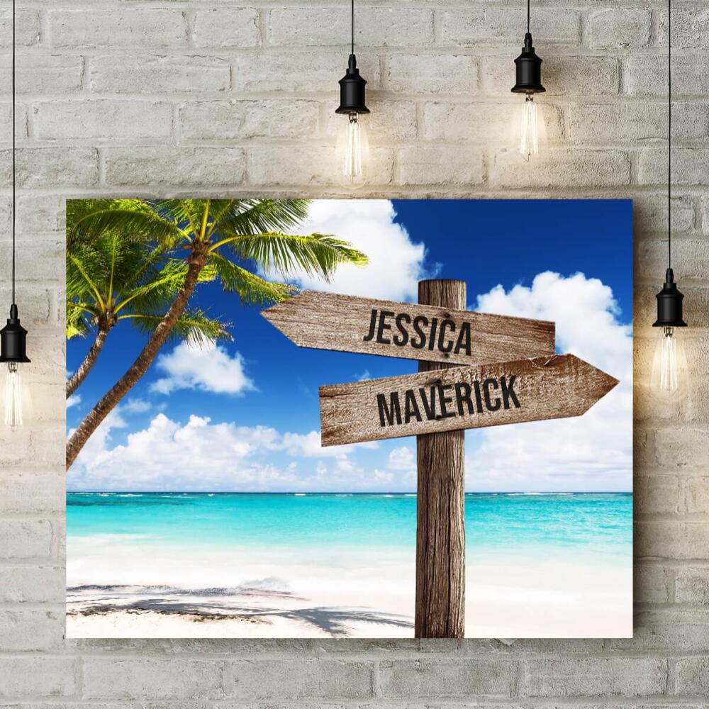 Ocean Palm Tree - Multiple Name Canvas Personalized - Color