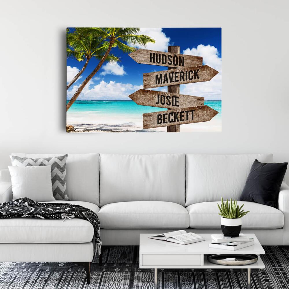 Ocean Palm Tree - Multiple Name Canvas Personalized - Color