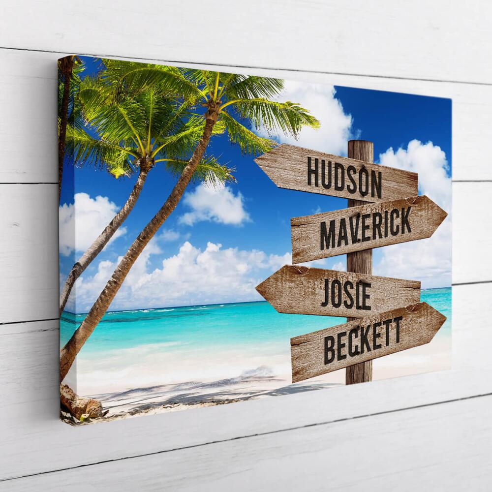 Ocean Palm Tree - Multiple Name Canvas Personalized - Color