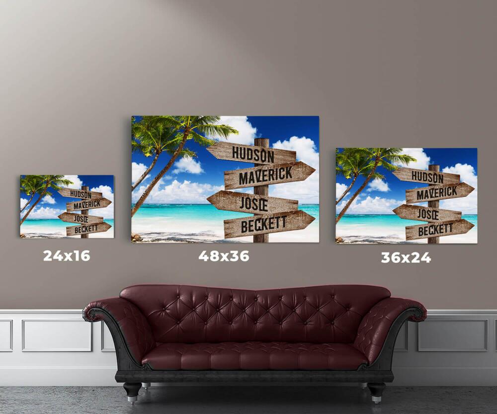 Ocean Palm Tree - Multiple Name Canvas Personalized - Color