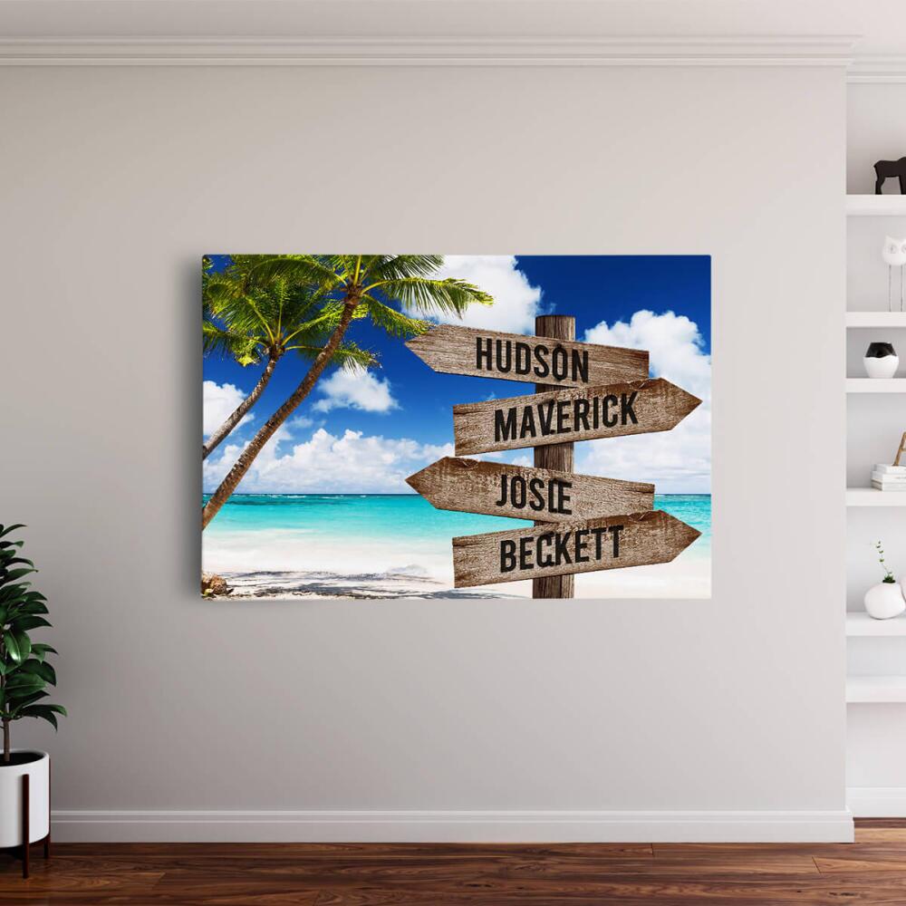 Ocean Palm Tree - Multiple Name Canvas Personalized - Color