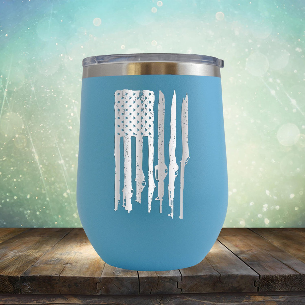 American Flag with Guns - Stemless Wine Cup
