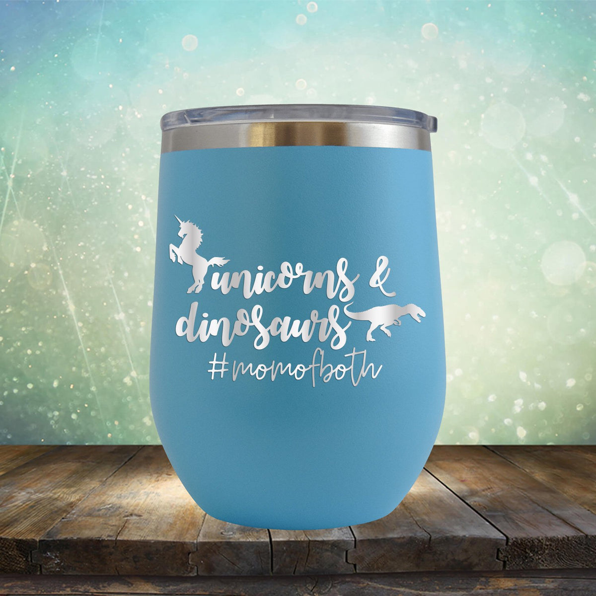 Unicorns and Dinosaurs #momofboth - Stemless Wine Cup