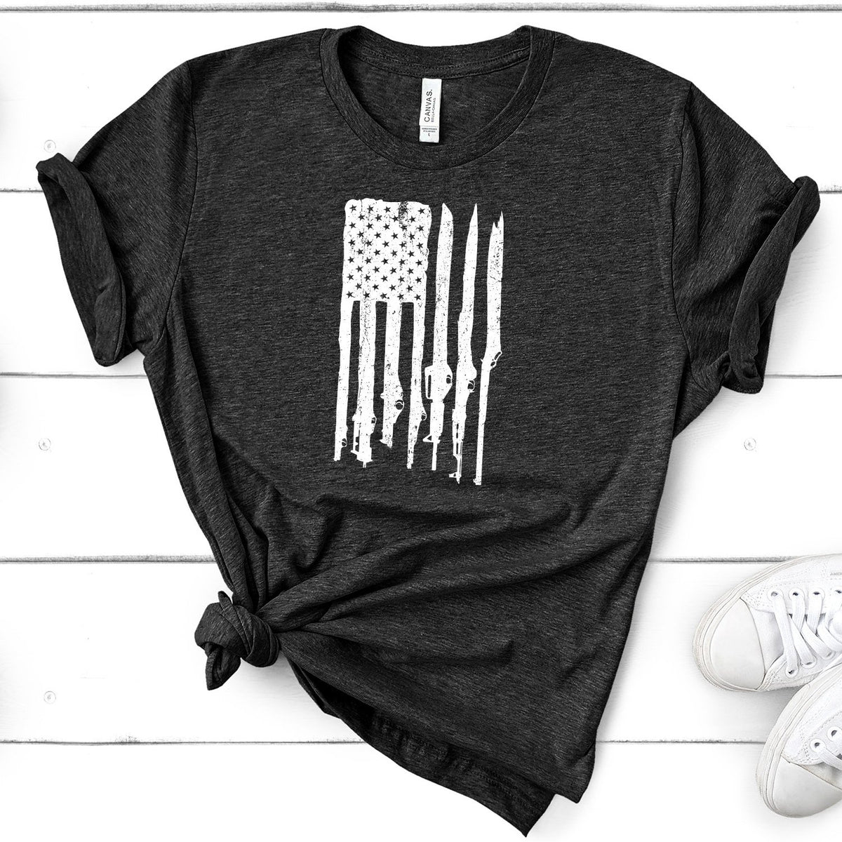 American Flag with Guns - Short Sleeve Tee Shirt